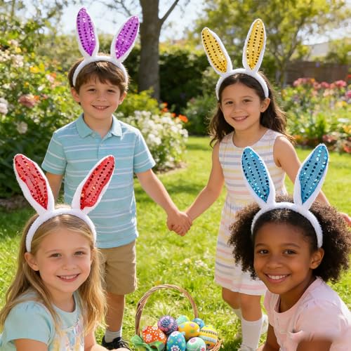Easter Games for Kids Outdoor, Potato Sack Race Bags, Bunny Ears Headbands, Egg Spoon Relay Races, Legged Relay Race Bands for Easter Eggs Hunt Games