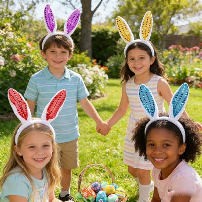 Easter Games for Kids Outdoor, Potato Sack Race Bags, Bunny Ears Headbands, Egg Spoon Relay Races, Legged Relay Race Bands for Easter Eggs Hunt Games