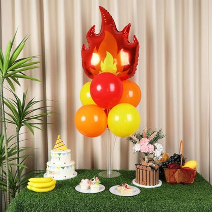 Fire Party Balloons Stand Kit 2 Sets with 2 Fire Truck Foil Balloons Fireman Firefighter Themed Party Balloon Centerpiece for Tables for Firefighter Rescue Birthday Party Decorations - style: Fire