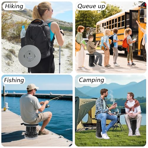 ALEVMOOM XXL 18.1" Telescoping Stool with Thick Cushion, Portable Telescoping More Sturdy Capacity 800Ib,Collapsible Retractable Adjustable Folding Stool for Garden Hiking Fishing BBQ - color: Grey