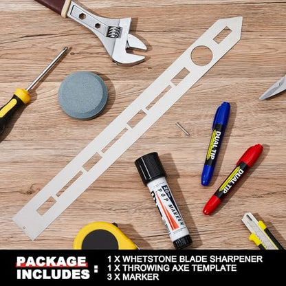Axe Throwing Target Template Stencil, 3 Pieces Standard Markers and Sharpening Stone Multi Purpose Whetstone Blade Sharpener for Drawing Axe Throwing Target Template(Silver)