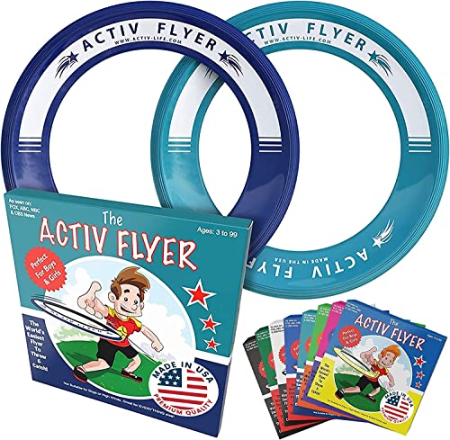 Activ Life Kid’s Flying Rings (2 Pack) They Fly Straight & Don’t Hurt, 80% Lighter Than Standard Rings - Replace Screen Time with Healthy Family Fun - Get Outside & Play - color: Navy/Teal