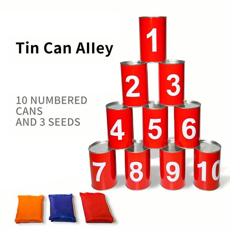 13 Carnival Can Games Bean Bag Toss Carnival Games, Including 10 Tin Cans and 3 Bean Bag Easter Outdoor, Suitable for Family Gatherings, Birthdays, Indoor and Outdoor Activities