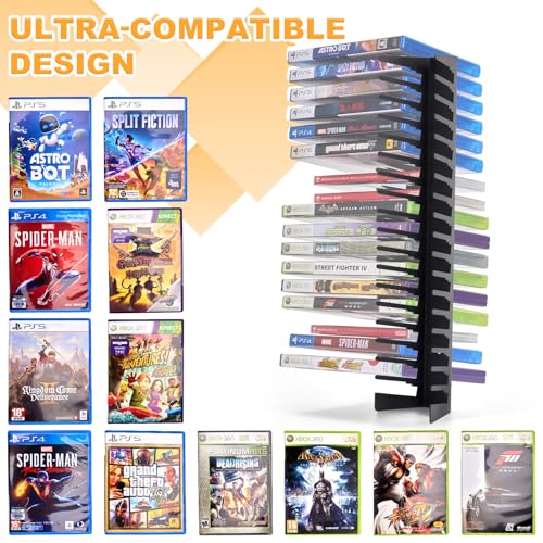 4 Pack Video Game Case Storage Wall Mount - Holds Up to 72 Disc Boxes,Metal Wall Mounted Game Case Holder for PS,DVD,Xbox Game Organizer