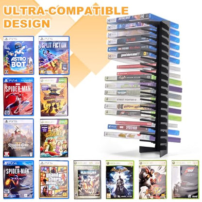 4 Pack Video Game Case Storage Wall Mount - Holds Up to 72 Disc Boxes,Metal Wall Mounted Game Case Holder for PS,DVD,Xbox Game Organizer
