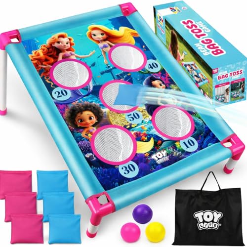 TOY Life Bean Bag Toss Game, Carnival Party Games, Cornhole Set for Kids Outdoor Games, Outside Toys for Kids Ages 4-8, Yard Outdoor Toys for Toddlers 3-5, Gifts for 3 4 5 6 7 Year Old Girls & Boys - color: Blue & Pink Mermaid