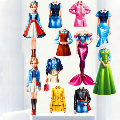 Magnetic Dress Up Paper Doll,Magnet Princess Dress Up Dolls for Girls Ages 4-7 Kids,Travel Activities Road Trip Car Ride Interactive Learning Created Imagine Set Birthday Gift (A Set) - color: A Set