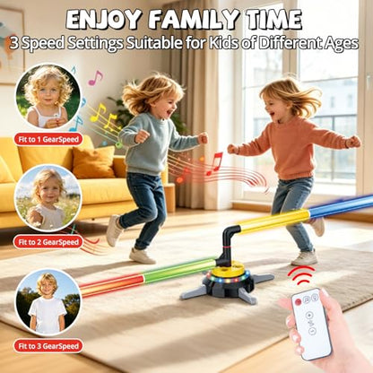 Bean Bag Ring Toss Game for Kids, 3-in-1 Carnival Musical Jumping Toy with LED Lights, Remote, Electric Spinning Base, Indoor & Outdoor Toys for Kids Ages 4-8, Backyard Sport Toy for Boys Girls