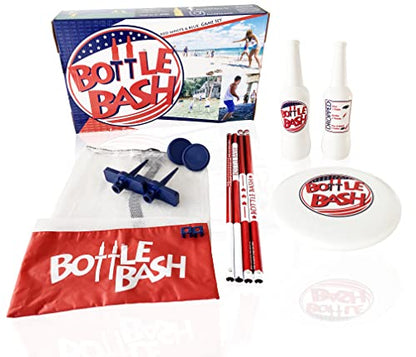 Bottle Bash USA Outdoor Flying Disc Game Set + Poleish Sports Bottle Bash Multi Surface Bases
