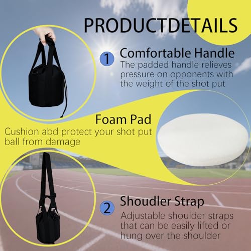 Shot Put Bag Carrier for 6 to 16 Pound Shot Put | Durable, Foam Pad, Comfortable Handle, Adjustable Shoulder Strap