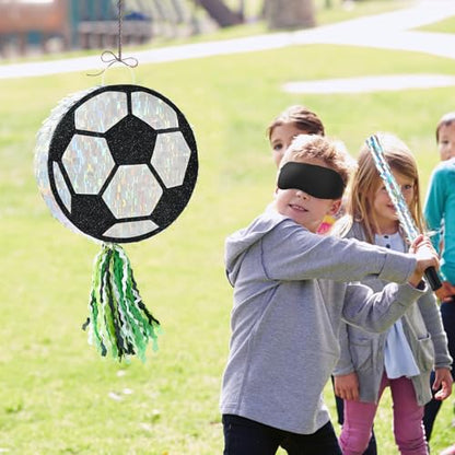 WERNNSAI Soccer Ball Piñata-Soccer Party decoration Piñata with Blindfold Bat for Kids Sports Themed Birthday Party Supplies Mirror Roller Skating Pull String - style: Soccer