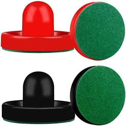 ONE250 Air Hockey Pushers and Red Air Hockey Pucks, Goal Handles Paddles Replacement Accessories for Game Tables (4 Striker, 4 Puck Pack) - color: Black & Red