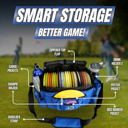 Disc Golf Bag with Removeable Cooler,13 Disc Capacity with Insulated Cooler for a 6-Pack,22 disc max,Adjustable Backpack Strap Included - color: BLUE