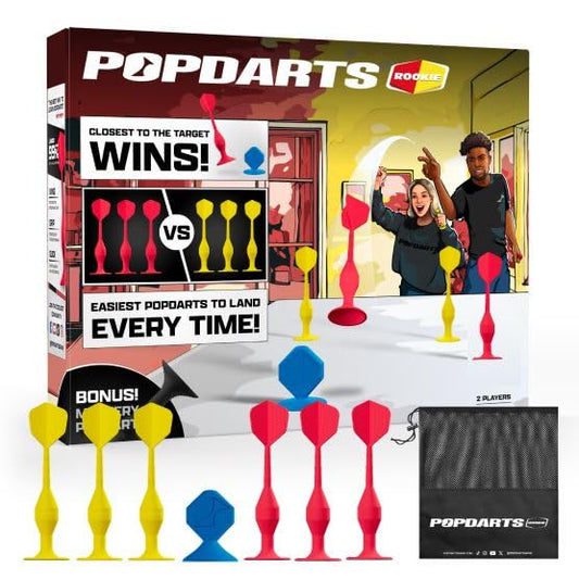 Popdarts Game Rookie Pack – Beginner-Friendly Suction Cup Dart Game for Kids, Families, and New Players | Indoor & Outdoor Target Toss Game | Fast Setup, Durable, Simple Rules, and Fun for All Ages! - color: Red & Yellow