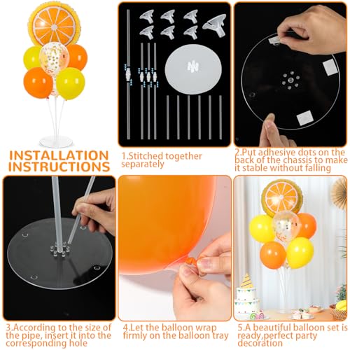 Little Cutie Fruit Party Balloons Stand Kit 2 Sets With 2 Orange Slice Foil Balloons Orange Yellow Gold Confetti Balloon Centerpiece for Tables for Birthday Party Little Cutie Baby Shower Decorations - style: Orange
