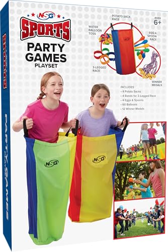 NSG 84pcs Outdoor Games Play Set - Potato Sack Race Bags for Kids Adults, Egg Spoon Relay Race, 3 Legged Race Bands for Teams, Parties, Teens, Family, Friends, Party Games, Kids, Adults, Home, School