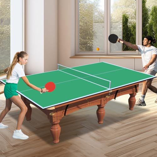 IUNNDS Table Tennis Table Topper for Billiard Table, 6FT/7FT/8FT/8.5FT/9FT Foldable Ping Pong Table Top for Pool Table, Table Tennis Conversion Top w/Net (Green, 8.5x4.7FT for 7&8FT Pool Table)