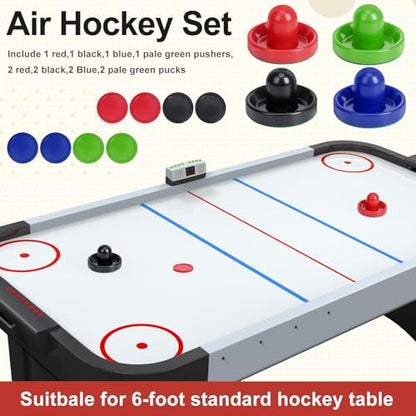 Coopay Air Hockey Paddles and Pucks, Air Hockey Pushers with Nylon Storage Bag, Goal Handles Paddles Replacement Accessories for Game Tables(4 Pushers 96mm with Pads, 8 Pucks 64mm) - color: Red, Black, Blue, Green