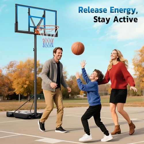 Yohood 46" 10FT Basketball Hoop Outdoor - Portable Basketball Goal Adjustable Hoops & Goals with Solid Steel Rim & Extra-Large Base for Kids/Youth/Teens/Adults Outdoor