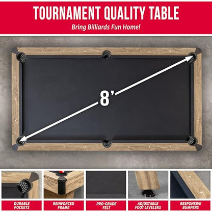 GoSports 7 and 8 ft Pool Tables with Wood Finish - Gray, Black, or Green Felt - Billiards Game Room Table for Adults & Family - Accessories Not Included - style: 8 ft Black
