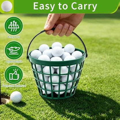 3 Pack Small Plastic Golf Ball Basket, Golf Ball Container Bucket with Handle, Portable Baskets for Storage for Golf Cart Accessories, Holds 25 Balls, Green