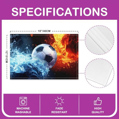 Erosebridal Soccer Placemats Set of 4 12x18 Ice Fire Place Mat for Kids Teens Men Ball Games Lightning Football Sports Blue Red Heat Resisting Table Mats - color: Blue Red