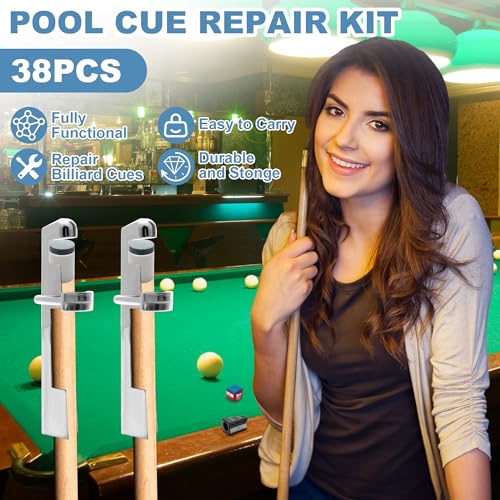 36pcs Pool Cue Repair Kit 12 Billiard Cue Tips, 2 Pool Cue Tip Clamps, 5 Ferrules, 12 Chalk Cubes 2 Cue Tips Trimmers,1 5in1 Pool Cue Tips Repair Tool, Billiard Cues Replacement Accessories