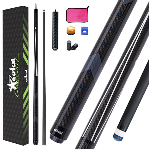 CRICAL Carbon Fiber Pool Cue Stick 58" Billiard Cue Sticks Professional Low Deflection Pool Sticks with 3/8 * 8 Pin Joint and 12.5mm Tip - color: 010-CL01 set