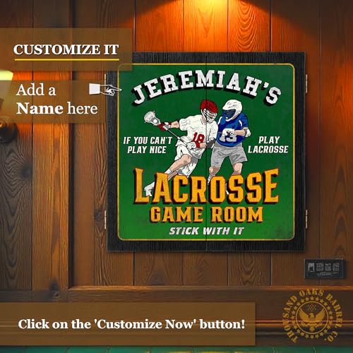 Personalized Dart Board Cabinet Set with 6 Steel Tip Darts, Paper Dartboard, Chalk & Eraser (21.5 x 21.5 x 2.75) - Man Cave Dart Boards for Adults - style: Lacrosse