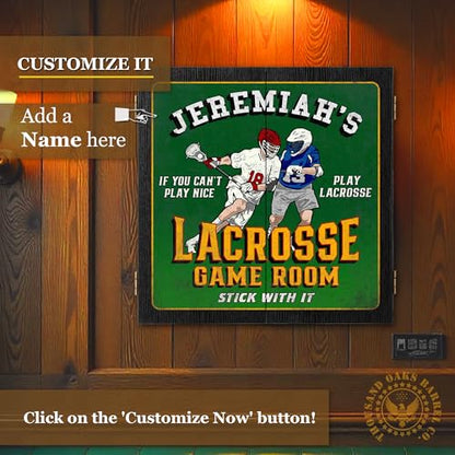 Personalized Dart Board Cabinet Set with 6 Steel Tip Darts, Paper Dartboard, Chalk & Eraser (21.5 x 21.5 x 2.75) - Man Cave Dart Boards for Adults - style: Lacrosse