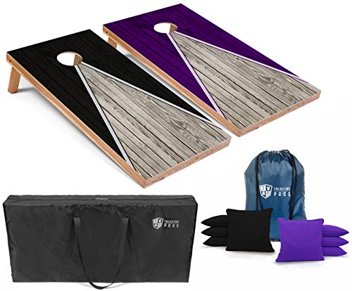 Tailgating Pros Lightweight Pyramid Design Cornhole Board Set w/Bean Bags and Carrying Case - 4'x2' Regulation Cornhole Game - color: Black/Purple