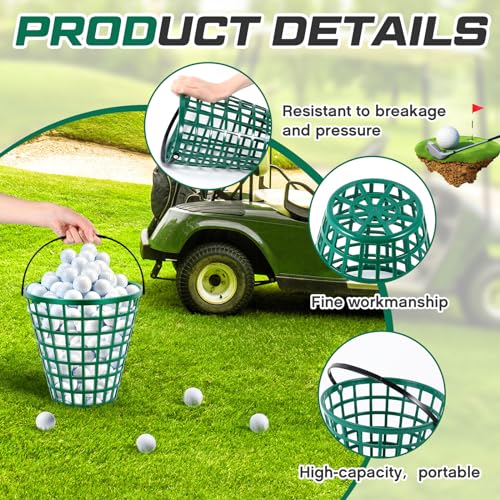 Halloscume 2 Pcs Golf Ball Basket, Small/Large Can Hold 50/75/100 Balls Golf Container with Handle Holder Contain Stadium Accessories Storage Bucket for Sport Practice (10 x 10 Inch,Green) - size: 100