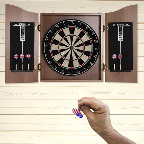 CNCEST Electronic Dart Board Cabinet Set, Dartboard, Classic Dartboard Cabinet, Dart Boards Set (Brown,MDF and Sisal)