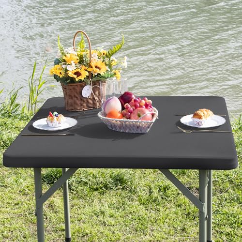 Square Fitted Table Cover Elastic Tablecloth Stretch Spandex Table Top Cover Table Topper Cap for Dining Kitchen Home Party Grey 34X34 Inch - color: Grey, size: 34" x 34" (Square)
