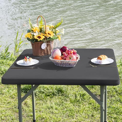 Square Fitted Table Cover Elastic Tablecloth Stretch Spandex Table Top Cover Table Topper Cap for Dining Kitchen Home Party Grey 34X34 Inch - color: Grey, size: 34" x 34" (Square)