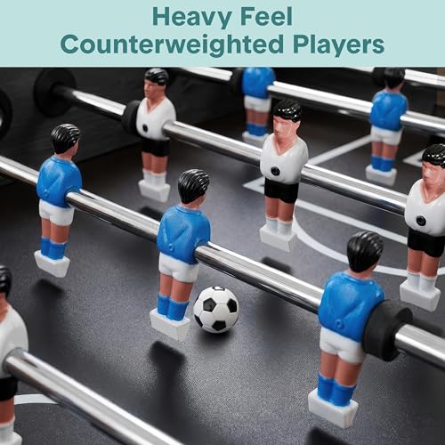 SereneLife 48in Foosball Table, Competition Size Soccer Game Table for Kids and Adults, Home Game Room Arcade Set, Leveling Legs, Engineered Wood, Chrome Steel Rods, 2 Balls, 2 Cup Holders - color: B) Black