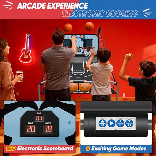 Indoor Arcade Basketball Game Foldable Double Electronic Basketball Hoop Game Shot 2 Player w/ 4 Balls LED Scoring Inflation Pump 8 Different Options