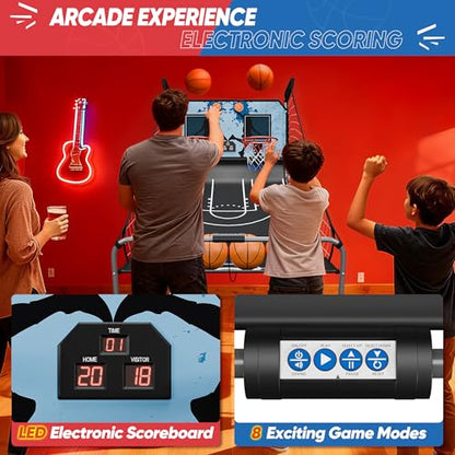 Indoor Arcade Basketball Game Foldable Double Electronic Basketball Hoop Game Shot 2 Player w/ 4 Balls LED Scoring Inflation Pump 8 Different Options