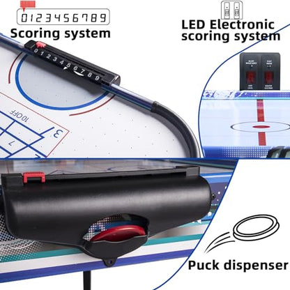 48 Inch 3-in-1 Air Hockey Table with Bowling & Shuffleboard - Foldable Game Table with 12V Powerful Motor, LED Scoreboard - More Fun Than Single Function Tables