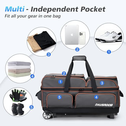 3 Ball Bowling Bags with Wheels, Bowling Bags 3 Ball Roller - 900D Oxford Waterproof PU, Bowling Bag with Multi-Separate Storage Pockets & Retractable Handle Extends to 40'' - color: Gray
