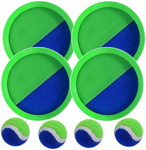 AppleRound Toss and Catch Ball Set (Hook and Loop), Kids Outdoor Games, Beach Toys, Backyard Sports, Paddle Ball Games (Pack of 4 Paddles and 4 Balls) - color: Blue Green Dual-color, size: 4 Paddles & 4 Balls