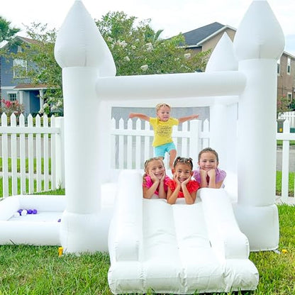 AKSPORT White Bounce House Castle Inflatable Jumping Castle with Slide & Air Blower for Kid, Wedding, Birthday Party Castle, 9 * 9 * 7FT - style: 9x9x7ft-white