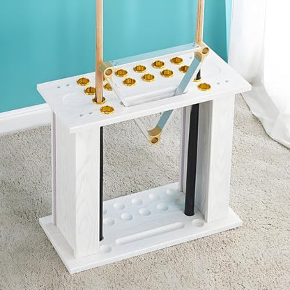 Portable Billiard Cue Holder,Freestanding Pool Cue Display Rack,can Hold Billiard Balls and a Tripod,for Game Room Club(White) - color: White