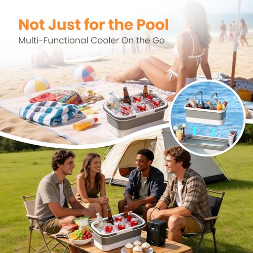 POOLCOMFT Pool Bar - Above Ground Poolside Table with 4 Cup Holders & Ice Bin, 47"×11" Foldable Swim Up Bar, Above Ground Pool Accessories, Pool Side Bar for Round/Oval/Rectangular Frame Pools - color: Black Pool Bar