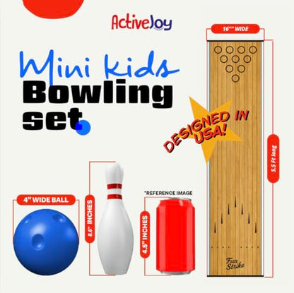 ActiveJoy - Classic & American Style Mini Kids Bowling Set - Bowling Games for Kids Indoor - Bowling Alley Toy with Lane, 10 pins, 2 Balls for Family & Friends - 2-5 Years Old - Classic Retro - color: Classic Retro