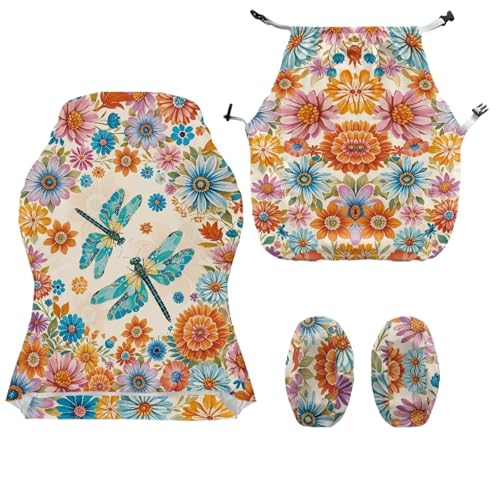 Suobstales Boho Mandala Dragonfly Pattern Gaming Chair Cover, Stretchable Computer Office Chair Cover for Armchair, Swivel Chairs, Computer Boss Chair, Removable Chair Slipcovers with Armrest Cover - color: Boho Mandala Dragonfly