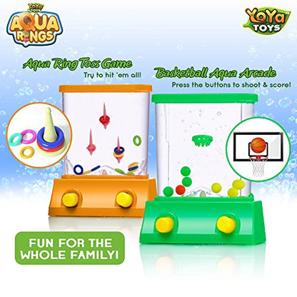 YoYa Toys Aqua Rings Handheld Water Game - Set of 2 - Water Ring Toss and Basketball Hoop Toy - Gift for Ages 3 4 5 6 7 8 9 - Nostalgic 80's 90's Retro Mini Games - Fun Car Road Trip Travel Activities