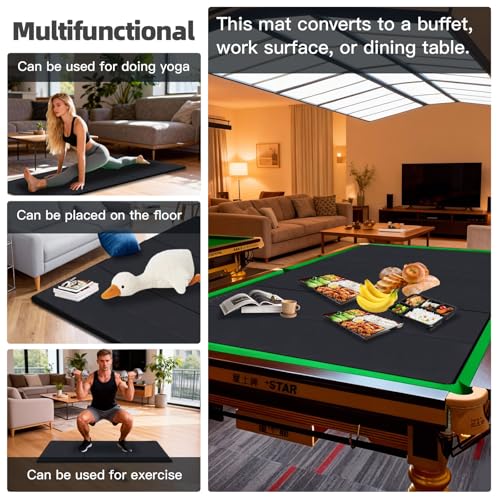 8ft Pool Table Insert - Convertible Foldable Top Transforms to Dining & Game Table, Billiard Table Cover with Waterproof Leather(Black)