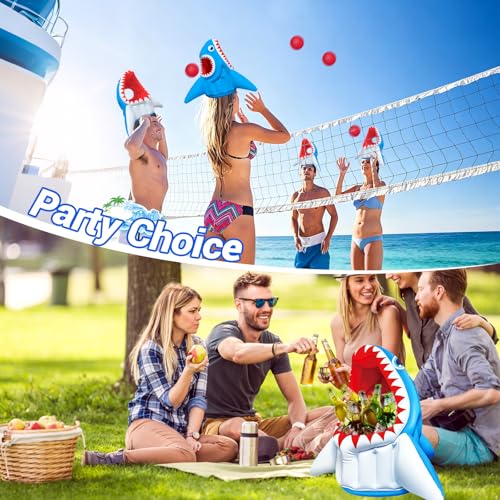 Hymaz Shark Pool Toy, 3-in-1 Inflatable Pool Floats Basketball & Football & Head Hoop Toss Game, Floating Swimming Water Toys for Kids Boys Girls Family Outdoor Yard Beach Summer Party Favors Gift - style: Shark 3 in 1 Games