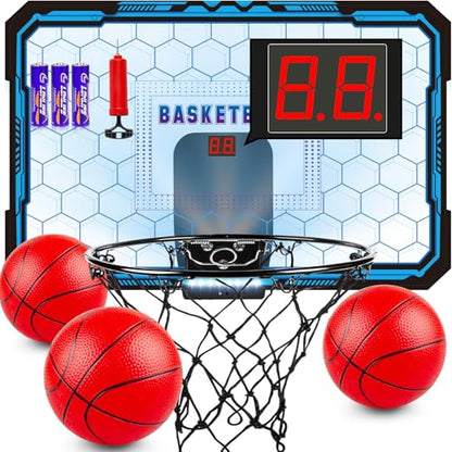 Indoor Basketball Hoop Boys Gifts for Teens Door Room Basketball Hoop Mini Hoop with Scoreboard, 3 Balls and Batteries Basketball Toys for 8 9 10 11 12 - style: Cool LED Basketball Hoop & Scoreboard